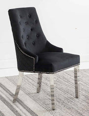 Modern Velvet Dining Chairs with Chrome Finish Legs Two in a Box- Black Color #171251