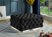 Velvet Button Tufted Ottoman with Chrome Base- Black