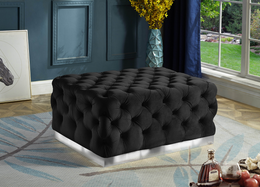 Velvet Button Tufted Ottoman with Chrome Base- Black