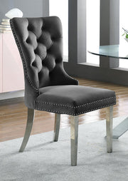 Modern Velvet Dining Chairs with Chrome Finish Legs Two in a Box- Grey Color #171260
