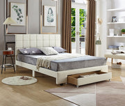 PU Leather Upholstered Bed with Drawer on Footboard- White #175492