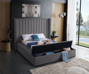 Velvet Wing Bed Channel Tufted Headboard with Storage- Grey Color #175720