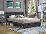 PU Leather Upholstered Bed with Wing Headboard and Drawer on Footboard- Black #175370