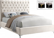 Velvet Platform Bed Tufted Headboard with Chrome and Gold Legs- Beige Color #175642