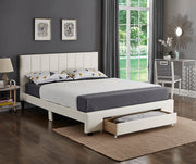 PU Leather Upholstered Bed with Drawer- White Color #175482