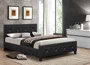 PU Leather Upholstered Bed with Crystal Tufted Headboard and Footboard- Black Color #17177