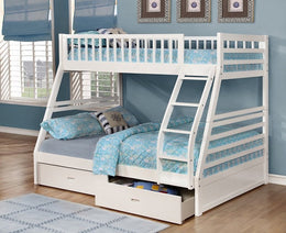 Solid Wood Single Over Double Bunk Bed with two Drawers- White Color #17117