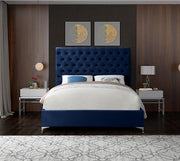 Velvet Platform Bed Tufted Headboard with Chrome and Gold Legs- Blue Color #175641