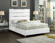 High Headboard Velvet Upholstered Bed with Chrome Finish Legs- White Color #175882