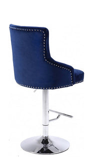 Deep Tufted Back Adjustable Chrome Base Velvet Bar Stools 2 in a Box- Blue Color #176022
