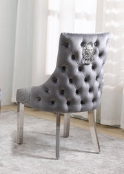 Modern Velvet Dining Chairs with Chrome Finish Legs Two in a Box- Grey Color #171280