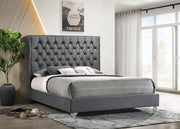 High Headboard Button Tufted Velvet Bed with Chrome Legs- Grey Color #175215