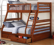 Solid Wood Single Over Double Bunk Bed with two Drawers- Honey Color #17117