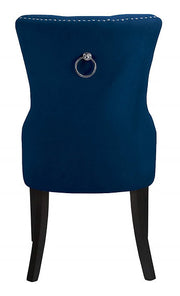 Modern Velvet Dining Chair with Black Wooden Legs and Chrome Locker Two in a Box- Blue Color #171222