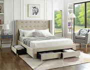 Velvet Wing Bed with Button Tufted Headboard with Chrome Legs- Beige Color #175322