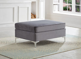 Velvet Ottoman With Chrome Legs - Grey