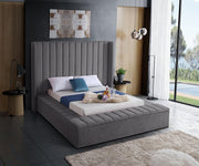 Velvet Wing Bed Channel Tufted Headboard with Storage- Grey Color #175720