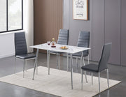 5Pcs Marble Glass Table with Leather Chairs Dining Set- Grey Chairs