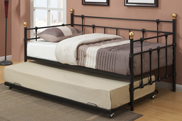 Metal Day Bed with Underneath Trundle Bed- Black Color #17311