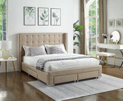 Fabric Wing Bed with Button Tufted Headboard with Chrome Legs- Beige Color #175328