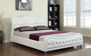 PU Leather Upholstered Bed with Crystal Tufted Headboard and Footboard and Chrome Legs- White Color #175835
