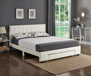 PU Leather Upholstered Bed with Drawer- White Color #175482