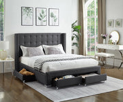 Fabric Wing Bed with Button Tufted Headboard with Chrome Legs- Grey Color #175327