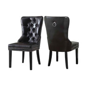 Modern PU Leather Deep Tufted Chair with Black Wooden Legs Two in a Box- Black Color #171150