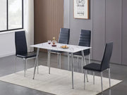 5Pcs Marble Glass Table with Leather Chairs Dining Set- Black Chairs