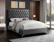 Velvet Platform Bed Tufted Headboard with Chrome and Gold Legs- Grey Color #175640