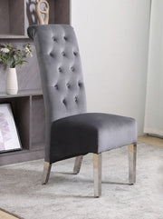 Modern Velvet Dining Chairs with Chrome Finish Legs Two in a Box- Grey Color #171270
