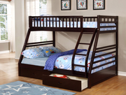 Solid Wood Single Over Double Bunk Bed with two Drawers- Espresso Color #17117
