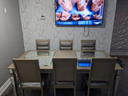 Solid Wood Mirror Edge Dining Set with Expandable Top Table with Deep Chairs- Campaign Color