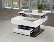Rotatable Top Lacquer Finish White with A Drawer Coffee Table