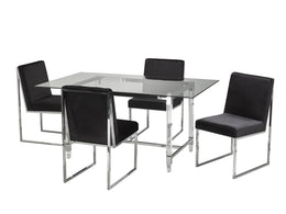 5 Pcs Glass Dining Table Set - Black