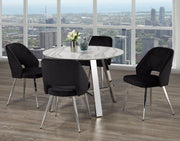5Pcs Marble Round Table with Velvet Chairs Dining Set - Black
