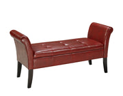 Leather Accent Bench with Underneath Storage - Red Color