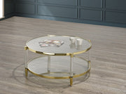 Clear Glass with Golden Legs Round Modern Coffee Table #031319