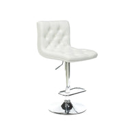 Button Tufted Leather Adjustable Bar Stools Two in a Box-White Color