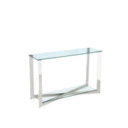 Clear Glass Top with Chrome Legs and Glass Shelf Console Table