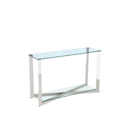 Clear Glass Top with Chrome Legs and Glass Shelf Console Table