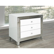 White Mirror Glass Side Table - 3 Drawers #100647