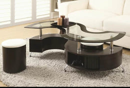 Clear Glass Coffee Table with Storage and two Stools #172050