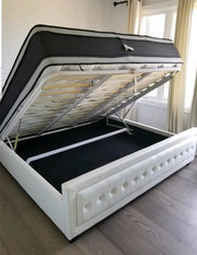 Leather Upholstered Hydraulic Storage Bed- White Color #01280