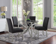 Glass Top with Wooden Legs with Fabric Chairs Dining Set- Dark Grey #031035